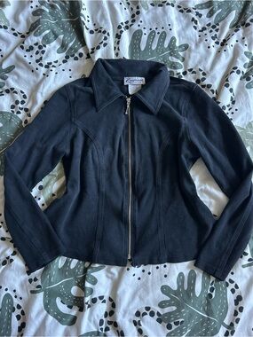 90s/Y2K Vintage ‘Eugenia’ Collared Black Fitted 95% Cotton Zip Up